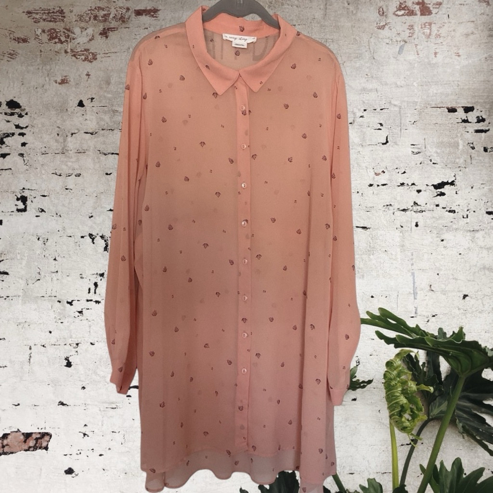 In every story peachy pink sheer chiffon floral print tunic Blouse 3 X